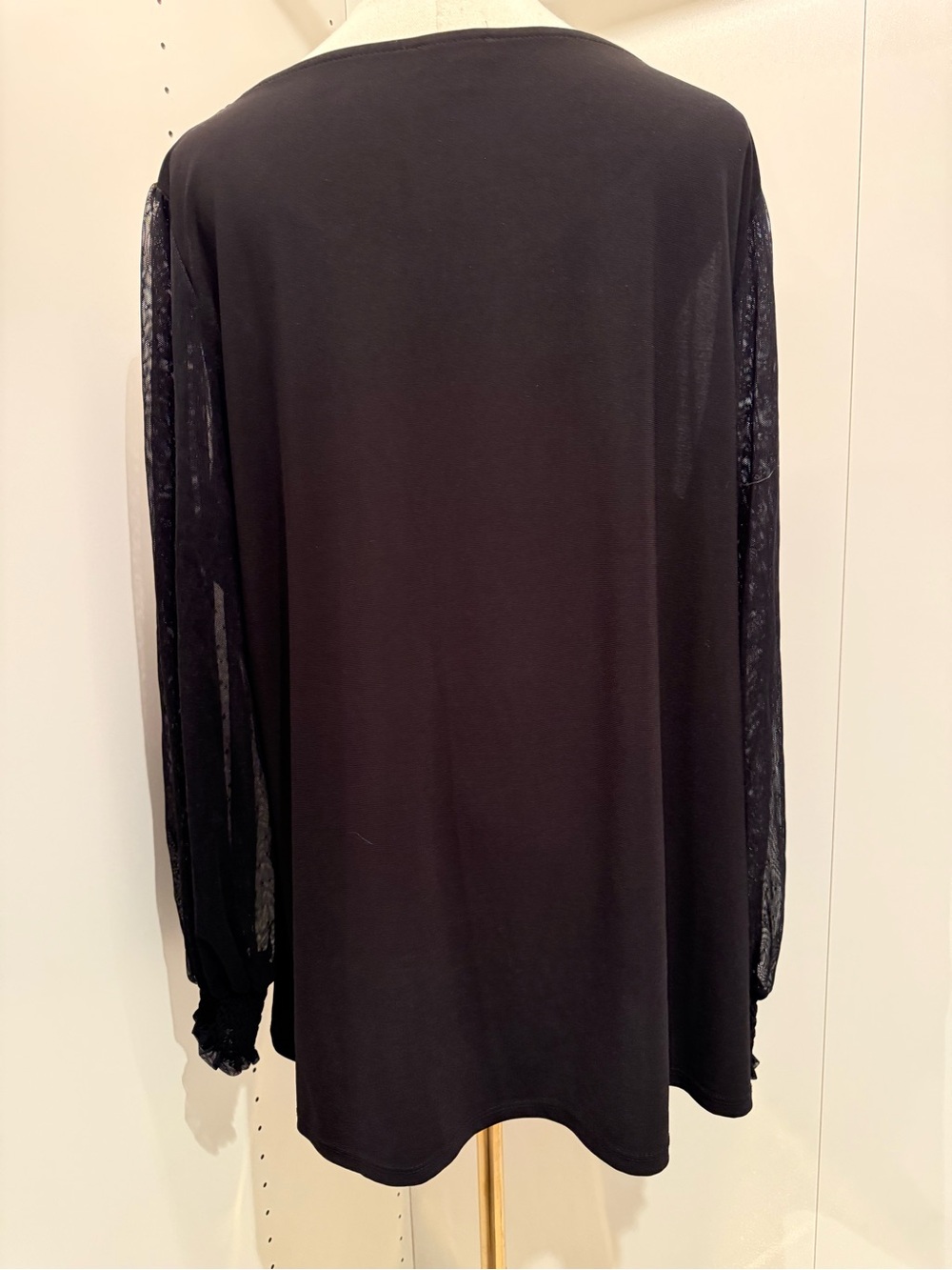 Black Boatneck Blouse with Sheer Lace Sleeves - Picture 5 of 7